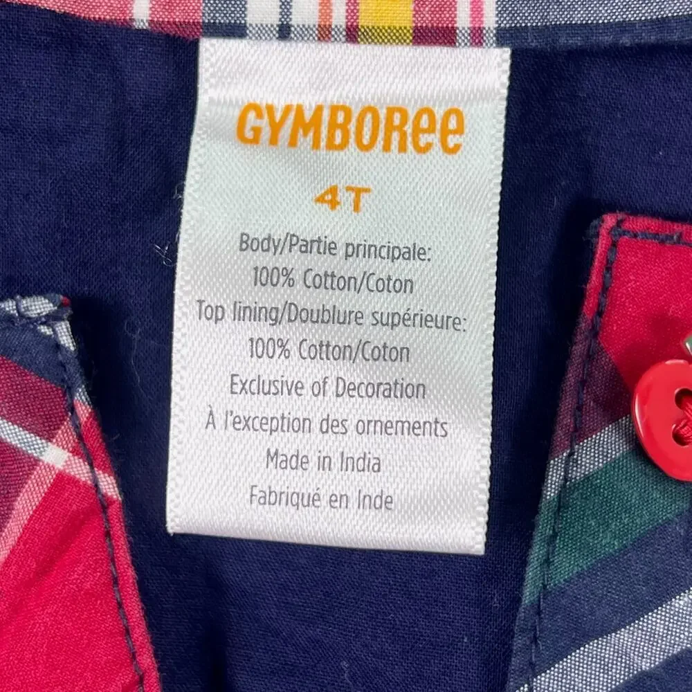 Gymboree Toddler Dress 4T Red Madras Plaid Apple Button Ruffle Cap Sleeve Cotton